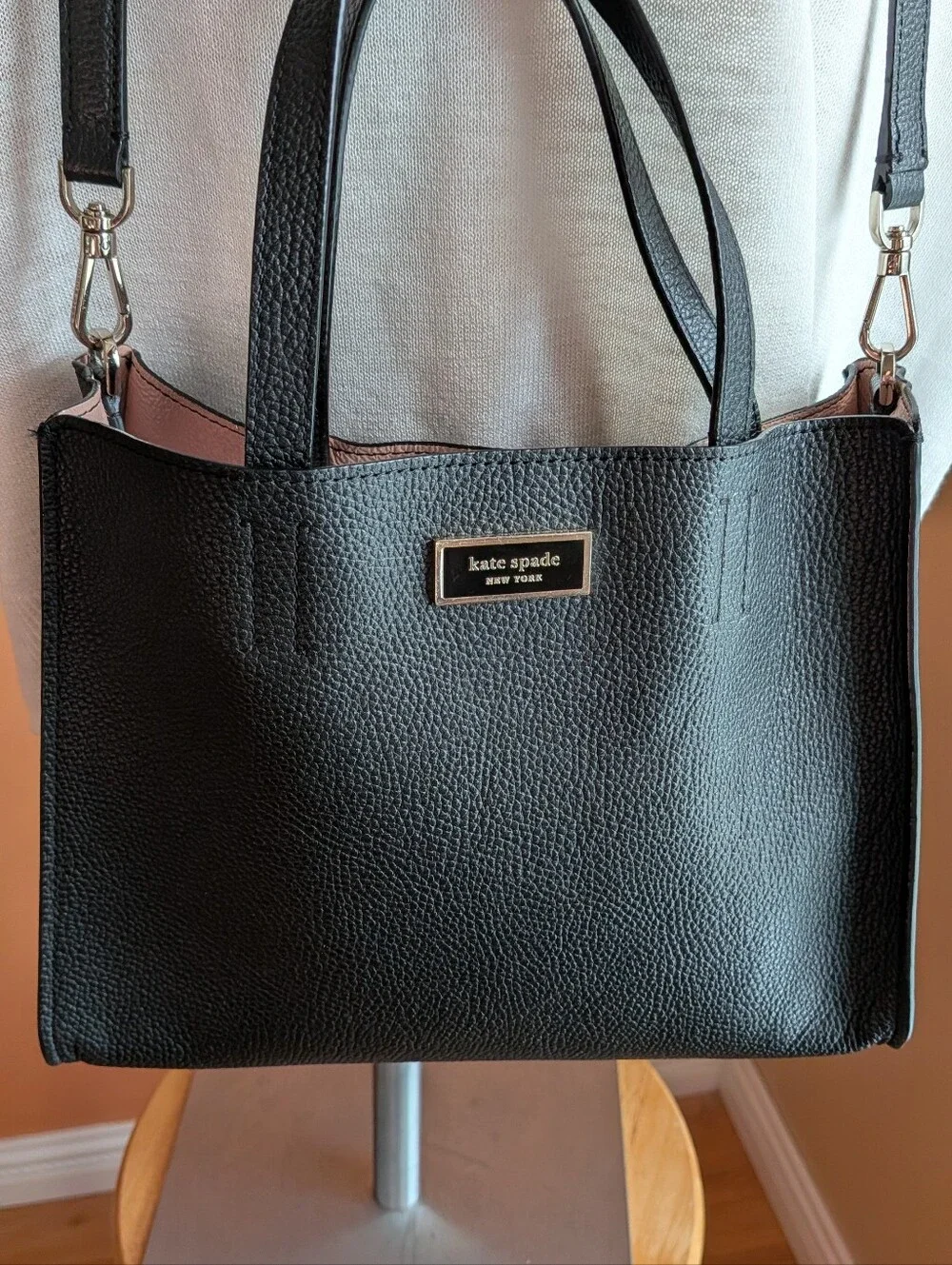 kate spade Black Pebbled Leather Satchel with Convertible Strap